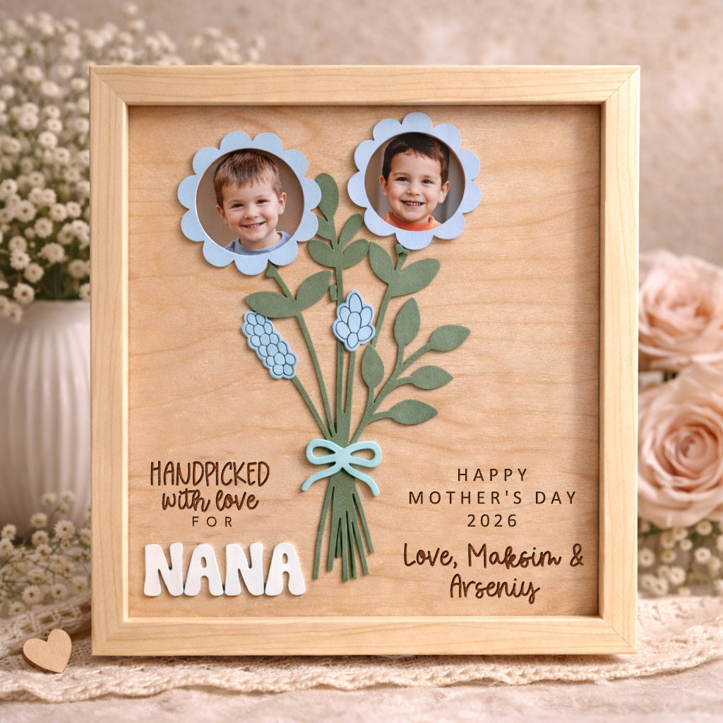 Personalized Flower Bouquet Wood Photo Frame for Mom Grandma Mother's Day Gift