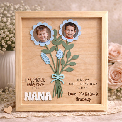 Personalized Flower Bouquet Wood Photo Frame for Mom Grandma Mother's Day Gift