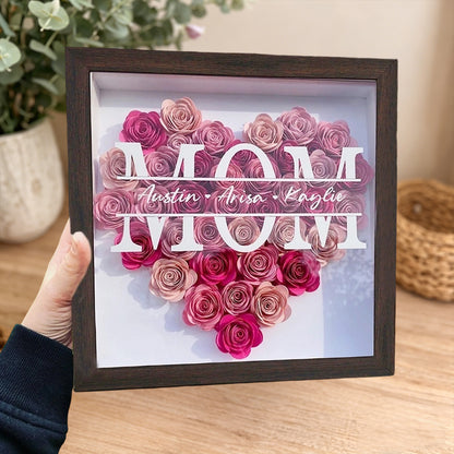 Personalized Mom Paper Flower Shadow Box – Unique Gift for Mom or Grandma, Perfect Mother’s Day Gift