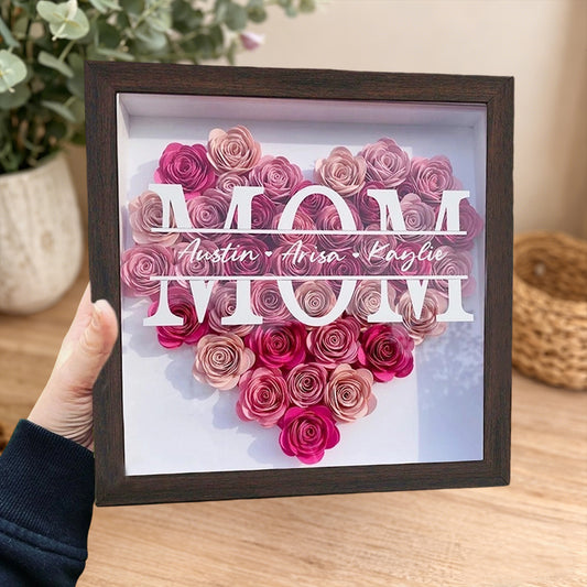 Personalized Mom Paper Flower Shadow Box – Unique Gift for Mom or Grandma, Perfect Mother’s Day Gift