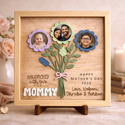 Personalized Flower Bouquet Wood Photo Frame for Mom Grandma Mother's Day Gift