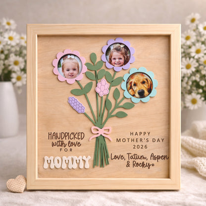 Personalized Flower Bouquet Wood Photo Frame for Mom Grandma Mother's Day Gift