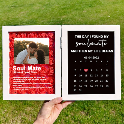 "The Day I Found My Soulmate" Custom Shadow Box: Romantic 3D Floral Backdrop with Personalized Dictionary Definition & Special Date Calendar