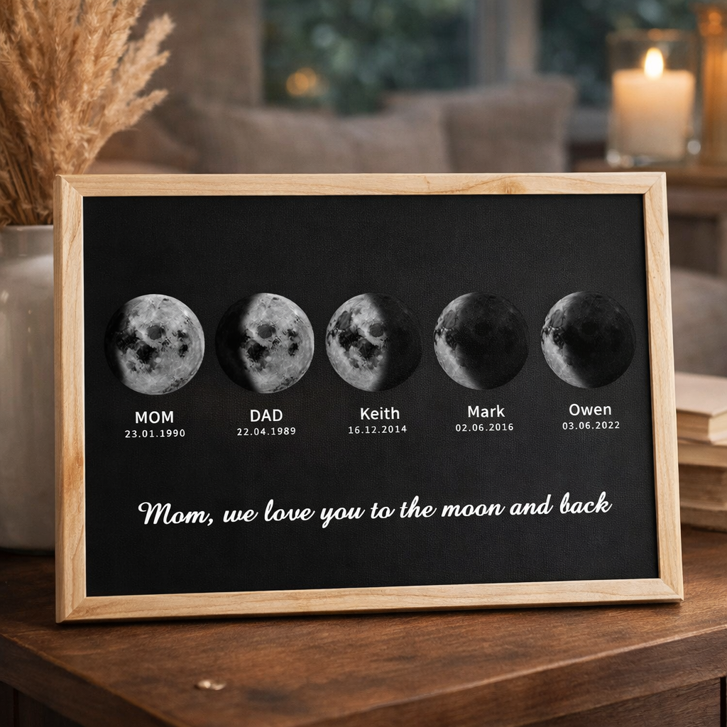 Personalized Moon Phase Wooden Frame Family Keepsake Gifts For Mom Grandma Unique Mother's Day Gift Ideas