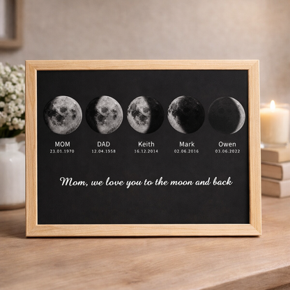 Personalized Moon Phase Wooden Frame Family Keepsake Gifts For Mom Grandma Unique Mother's Day Gift Ideas