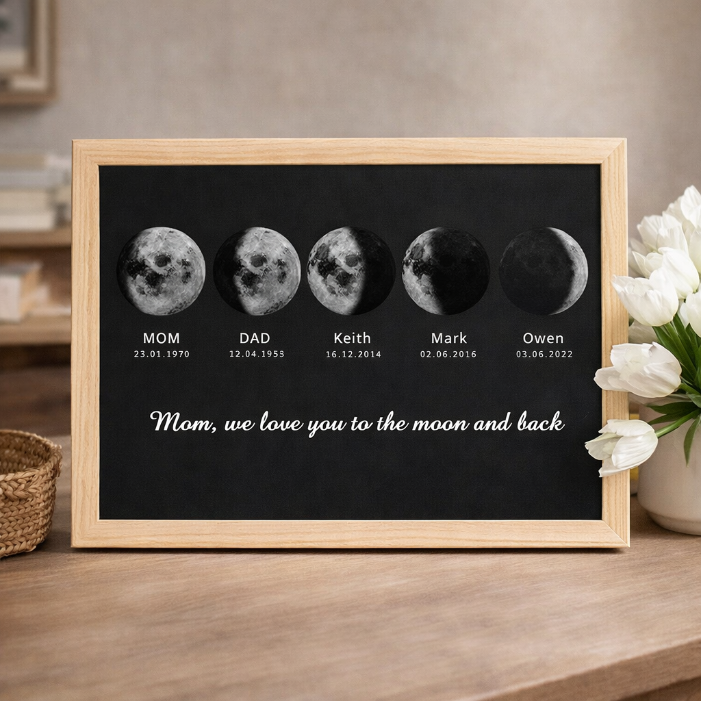 Personalized Moon Phase Wooden Frame Family Keepsake Gifts For Mom Grandma Unique Mother's Day Gift Ideas