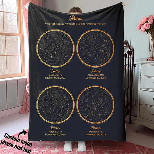 Personalized Mom Star Map Blanket by Date and Location Mother's Day Gift from Daughter