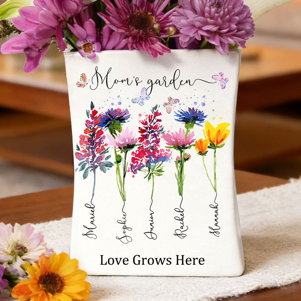 Personalized Mimi’s Garden Birth Month Flower Vase – Custom Kids’ Names, Unique Mother’s Day Gift