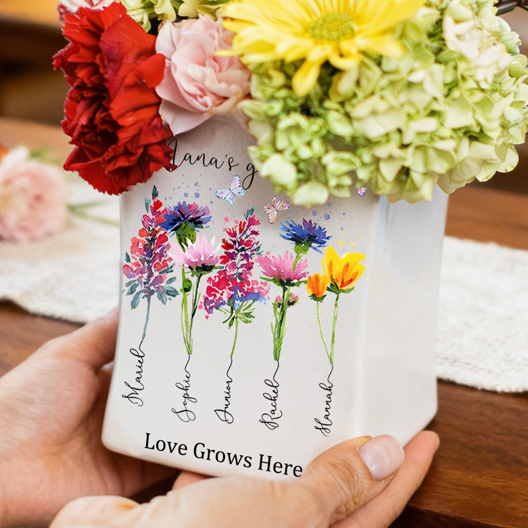 Personalized Mimi’s Garden Birth Month Flower Vase – Custom Kids’ Names, Unique Mother’s Day Gift