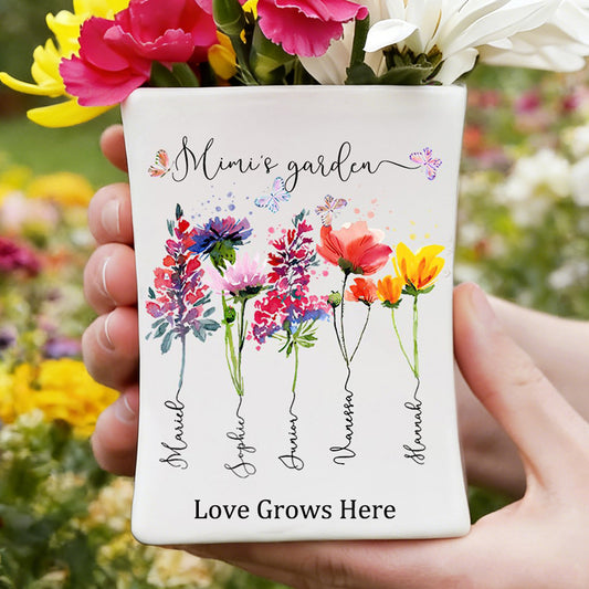 Personalized Mimi’s Garden Birth Month Flower Vase – Custom Kids’ Names, Unique Mother’s Day Gift