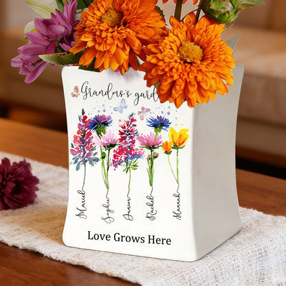 Personalized Mimi’s Garden Birth Month Flower Vase – Custom Kids’ Names, Unique Mother’s Day Gift