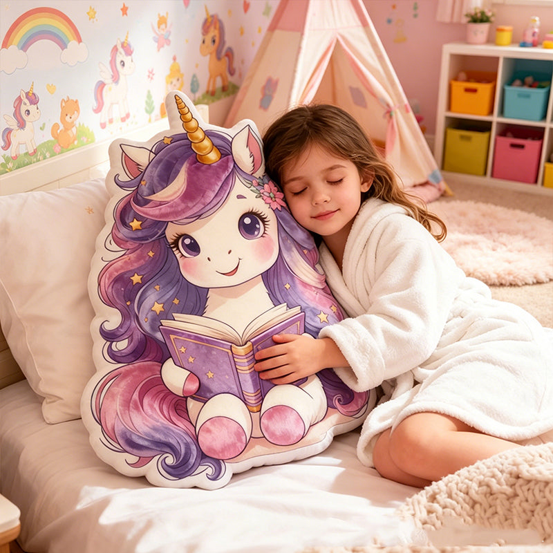 Personalized Cute Reading Horse Pillow with Custom Name, Cartoon Book Throw Cushion, Gift for Kids, Boys, Girls & Book Lovers