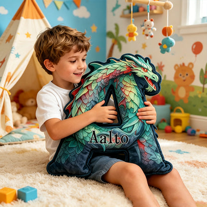 Personalized Dragon Alphabet Pillow with Custom Name, Letter Dragon Book Throw Cushion, Gift for Kids, Boys, Girls & Book Lovers