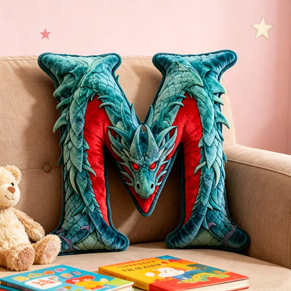 Personalized Dragon Alphabet Pillow with Custom Name, Letter Dragon Book Throw Cushion, Gift for Kids, Boys, Girls & Book Lovers