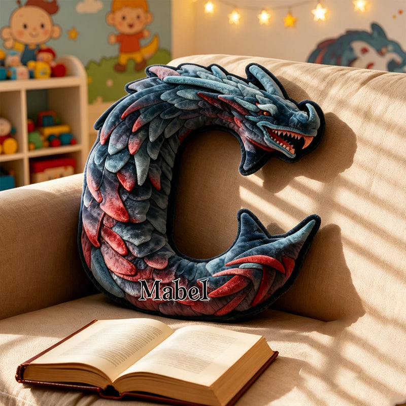 Personalized Dragon Alphabet Pillow with Custom Name, Letter Dragon Book Throw Cushion, Gift for Kids, Boys, Girls & Book Lovers