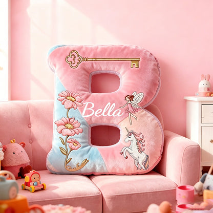 Personalized Children’s Storybook Alphabet Pillow with Custom Name, Flower Letter Throw Cushion, Gift for Kids, Boys, Girls & Book Lovers