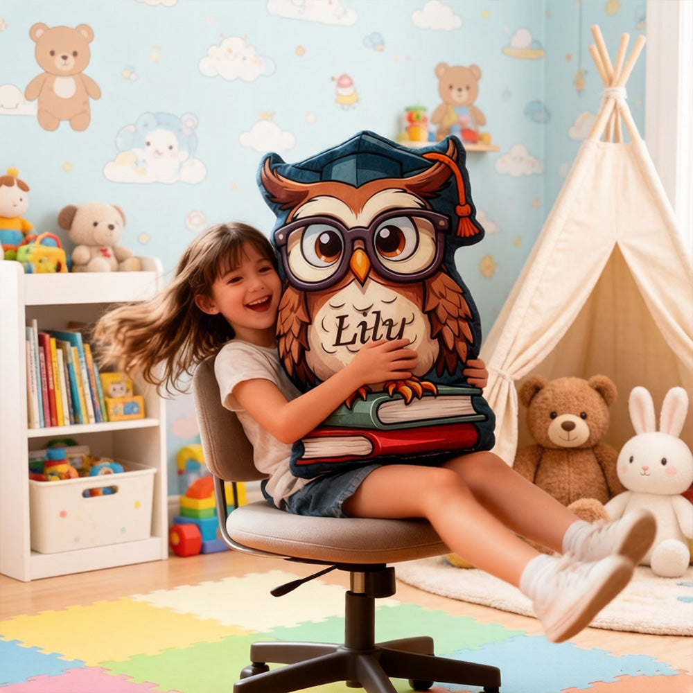 Personalized Wise Owl Reading Pillow with Custom Name, Book Lover Throw Cushion, Gift for Readers, Kids & Owl Lovers