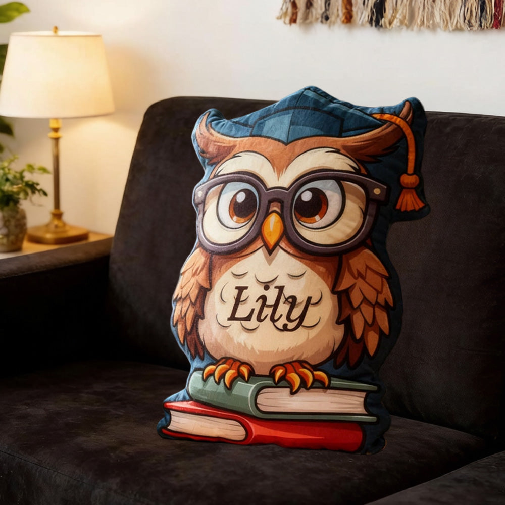 Personalized Wise Owl Reading Pillow with Custom Name, Book Lover Throw Cushion, Gift for Readers, Kids & Owl Lovers