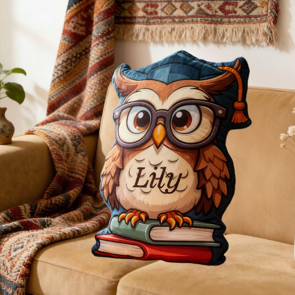 Personalized Wise Owl Reading Pillow with Custom Name, Book Lover Throw Cushion, Gift for Readers, Kids & Owl Lovers