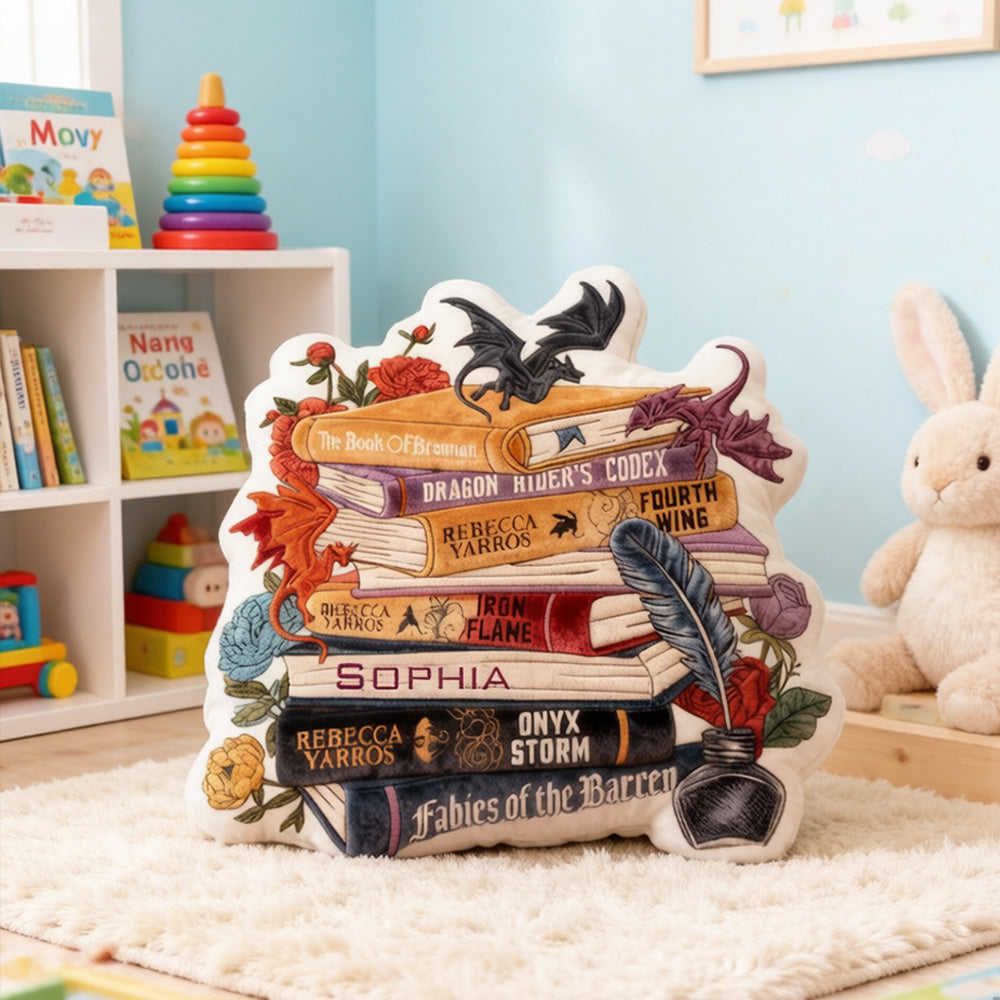 Personalized Gorgeous Dragon Book Pillow with Custom Name, Fantasy Dragon Throw Cushion, Gift for Kids, Book Lovers & Christmas