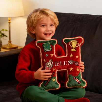 Personalized Christmas Book Alphabet Pillow with Custom Name, Festive Letter Throw Cushion, Gift for Kids, Book Lovers & Christmas Decor
