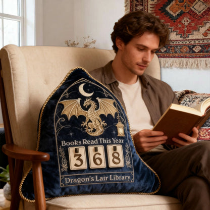 Personalized Books Read This Year Pillow with Custom Name, Fantasy Book Tracker Throw Cushion, Bookshelf Reading Gift for Book Lovers