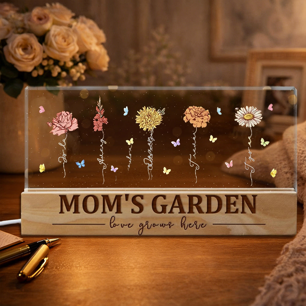 Mom's Garden Birth Flowers Night Light with Kids Names Personalized Gifts for Grandma Christmas Gifts for Mom