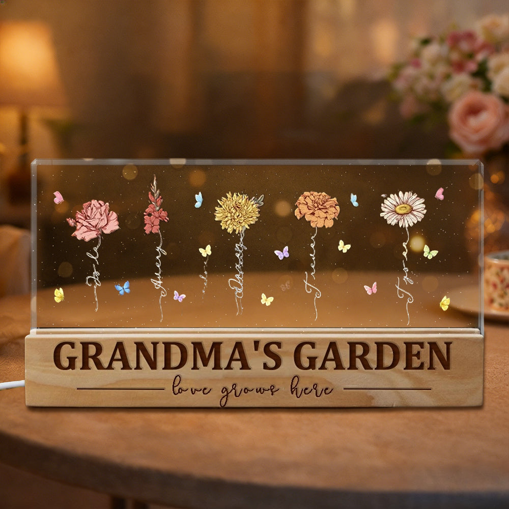 Mom's Garden Birth Flowers Night Light with Kids Names Personalized Gifts for Grandma Christmas Gifts for Mom