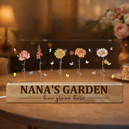 Mom's Garden Birth Flowers Night Light with Kids Names Personalized Gifts for Grandma Christmas Gifts for Mom