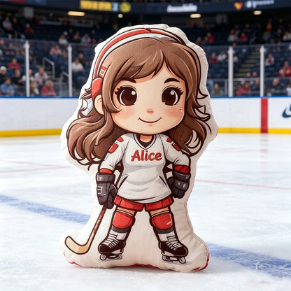 Personalized Girl Hockey Player Pillow with Custom Name – Fun Sports Cushion for Kids, Teens, and Young Hockey Fans