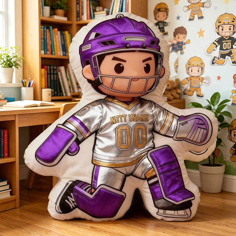 Personalized Ice Hockey Goalie Pillow with Custom Name & Jersey Number – Hockey Player Cushion, Sports Room Decor, Gift for Kids, Players, and Ice Hockey Fans