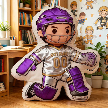 Personalized Ice Hockey Goalie Pillow with Custom Name & Jersey Number – Hockey Player Cushion, Sports Room Decor, Gift for Kids, Players, and Ice Hockey Fans