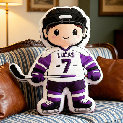 Personalized Ice Hockey Pillow with Custom Name – Cute Sports Cushion for Kids, Girls, Boys, and Hockey Enthusiasts