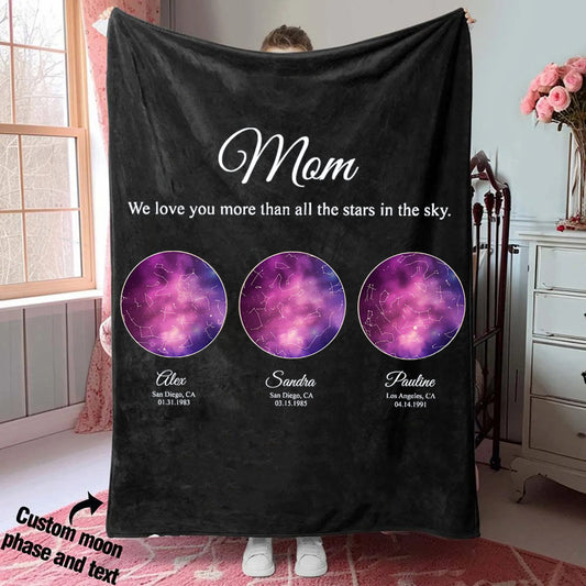 Personalized Mom Star Map Blanket by Date and Location Mother's Day Gift from Daughter