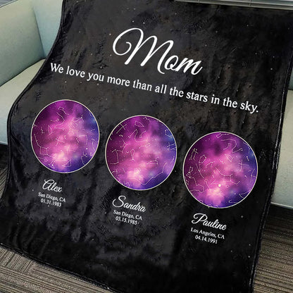 Personalized Mom Star Map Blanket by Date and Location Mother's Day Gift from Daughter