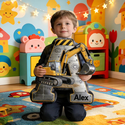 Personalized Excavator Letter Pillow Custom Name Cushion Gift for Kids and Toddlers