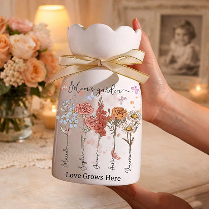 Personalized Grandma’s Garden Birth Month Flower Vase – Custom Grandkids’ Names, “Love” Gift for Mom or Grandma