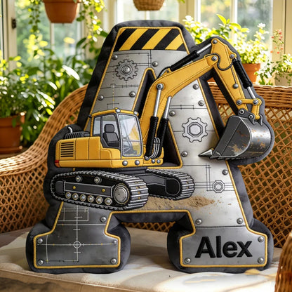 Personalized Excavator Letter Pillow Custom Name Cushion Gift for Kids and Toddlers