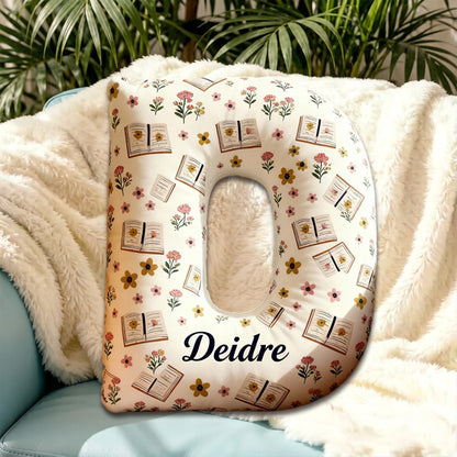 Personalized Floral Books Alphabet Pillow with Custom Name, Retro Book Letter Throw Cushion, Gift for Kids, Girls, Boys & Book Lovers