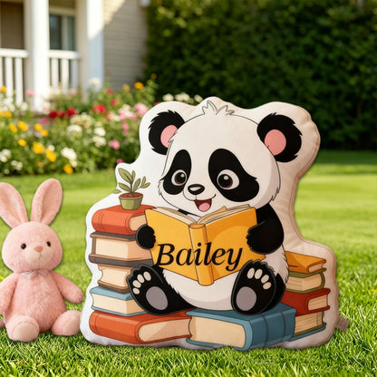 Personalized Cute Panda Reading Pages Pillow with Custom Name, Book Lover Throw Cushion, Gift for Kids & Reading Lovers