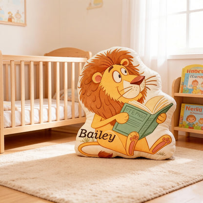 Personalized Lion’s Tale Reading Pillow with Custom Name, Book Lover Throw Cushion, Gift for Kids & Reading Lovers