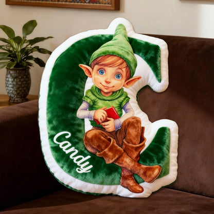 Personalized Reading Elf Alphabet Pillow with Custom Name, Book Elf Letter Throw Cushion, Gift for Kids & Book Lovers