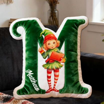 Personalized Reading Elf Alphabet Pillow with Custom Name, Book Elf Letter Throw Cushion, Gift for Kids & Book Lovers