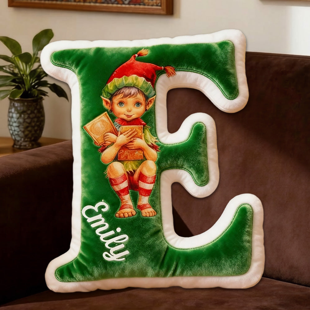 Personalized Reading Elf Alphabet Pillow with Custom Name, Book Elf Letter Throw Cushion, Gift for Kids & Book Lovers