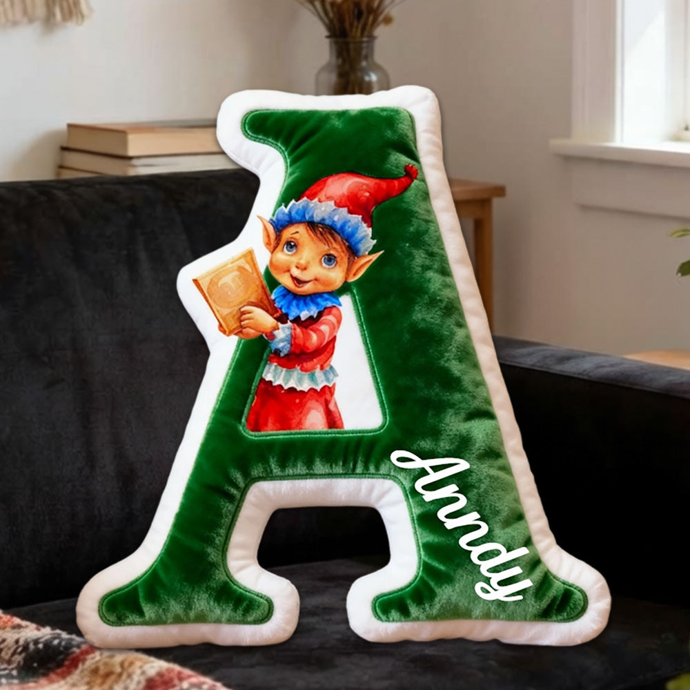 Personalized Reading Elf Alphabet Pillow with Custom Name, Book Elf Letter Throw Cushion, Gift for Kids & Book Lovers