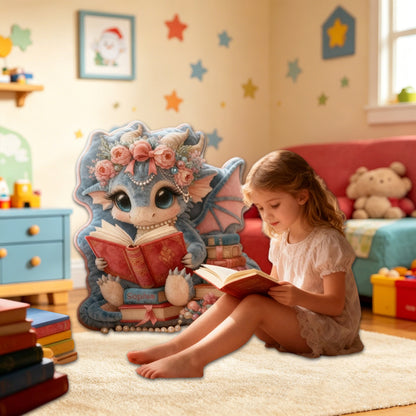 Personalized Reading Dragon Pillow with Custom Name, Cute Dragon Book Lover Throw Cushion, Gift for Readers & Kids