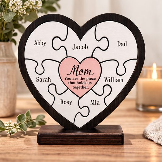 Personalized Heart Shaped Mom Puzzle Name Sign Perfect Gift Ideas for Mom Grandma Mother's Day Presents