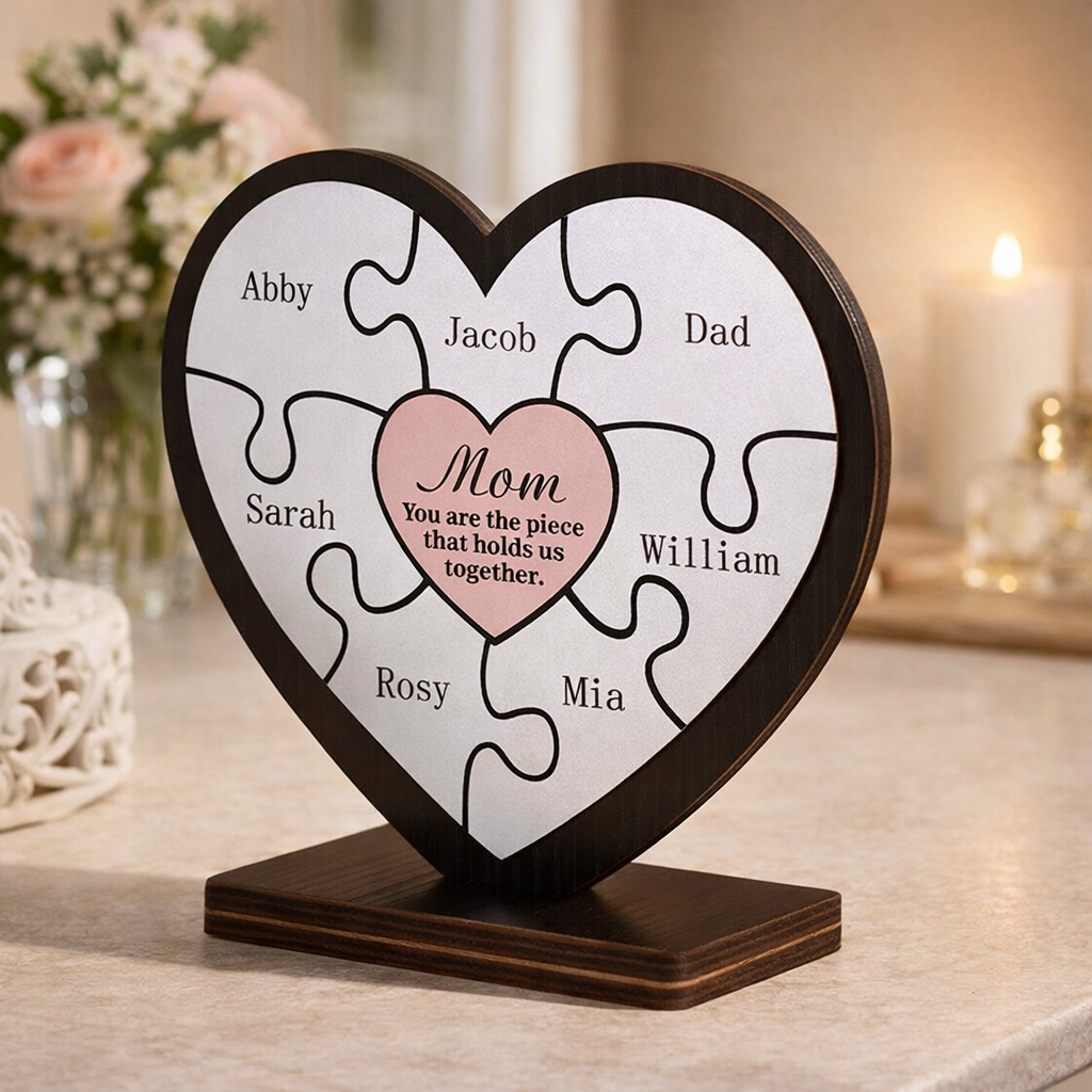 Personalized Heart Shaped Mom Puzzle Name Sign Perfect Gift Ideas for Mom Grandma Mother's Day Presents