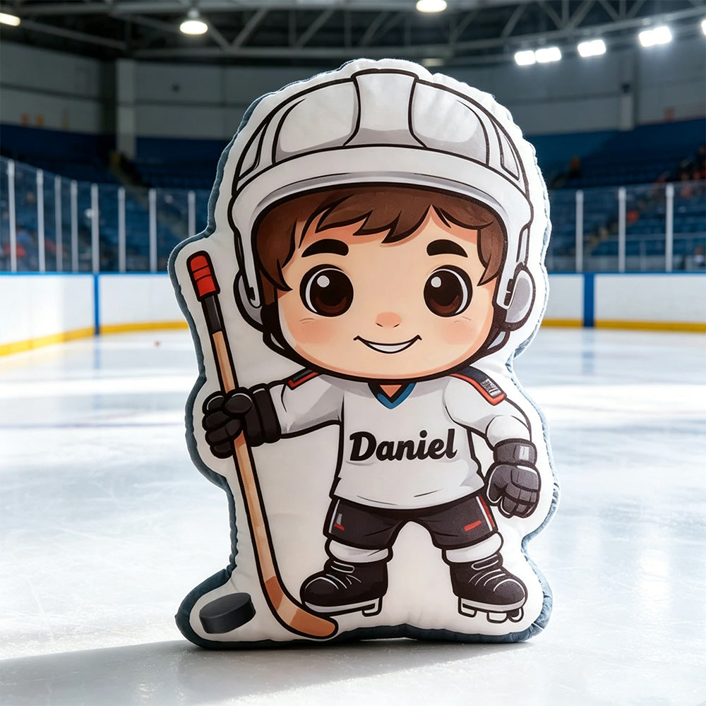 Personalized Hockey Player Pillow with Custom Name – Soft and Fun Sports Cushion for Kids and Young Hockey Fans