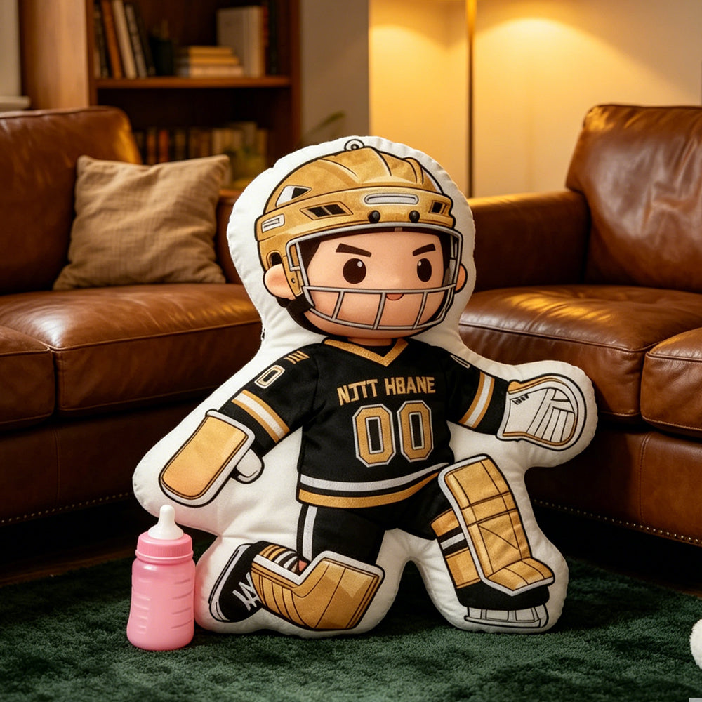 Personalized Ice Hockey Goalie Pillow with Custom Name & Jersey Number – Hockey Player Cushion, Sports Room Decor, Gift for Kids, Players, and Ice Hockey Fans